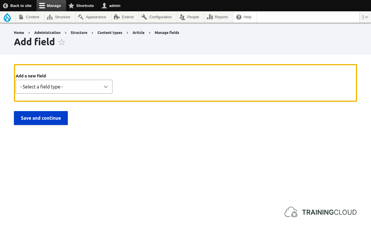 A screenshot of the Drupal 10 add new field options.