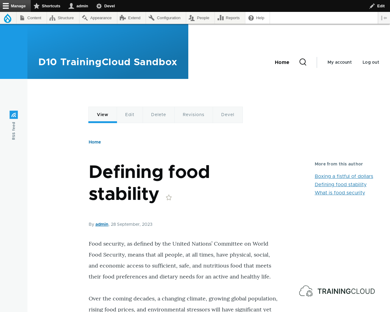 A screenshot of a Drupal 10 article with a block that displays other content by the same article.