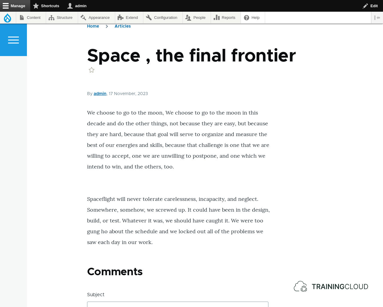 A screenshot of a Drupal 10 Article page.