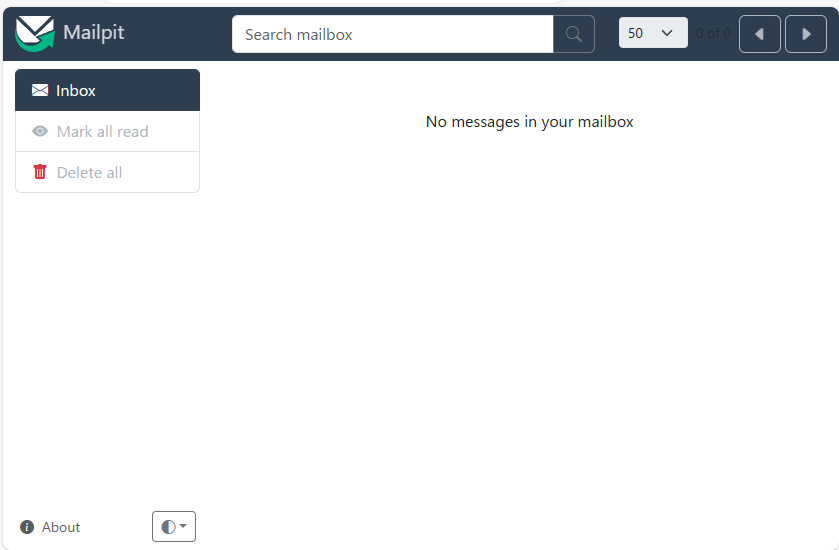 Screenshot of the mailpit interface.