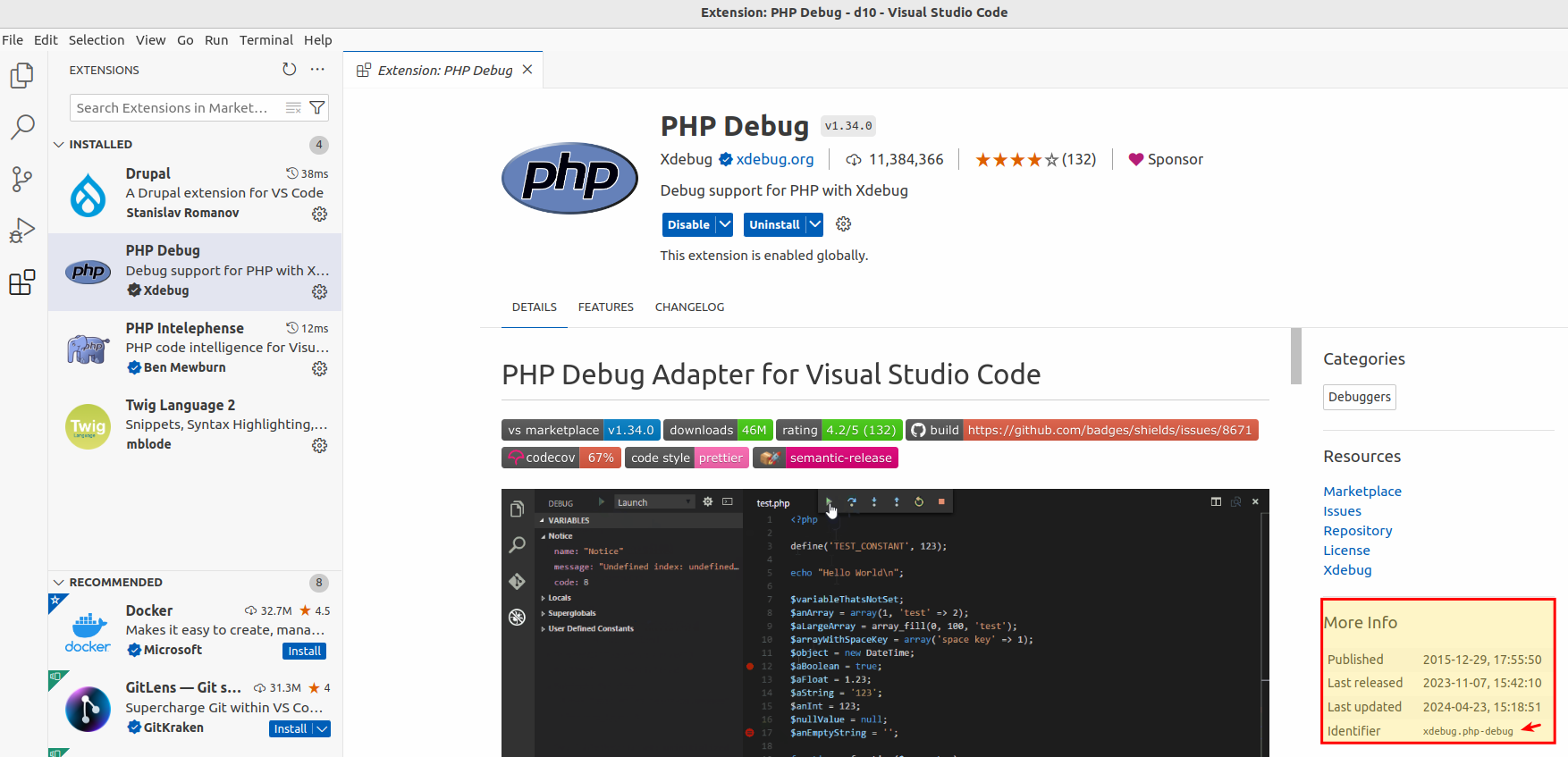 VSCode extension info inside VSCode.