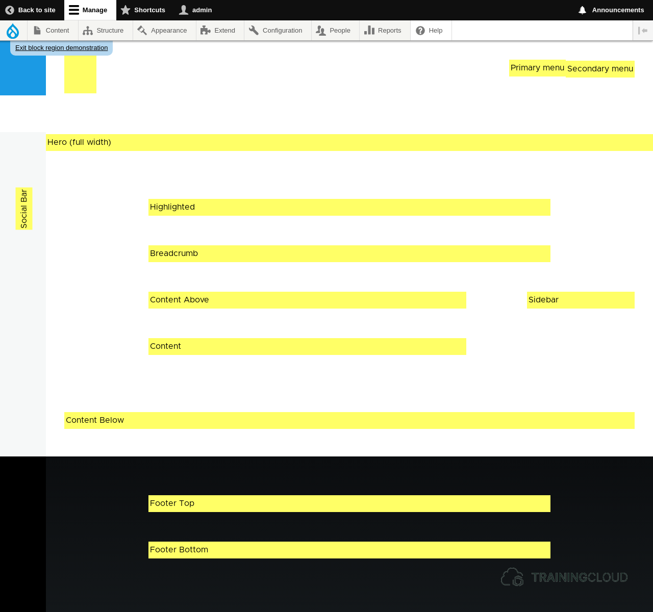 A screenshot of the Olivero theme block regions on a Drupal 10 site.