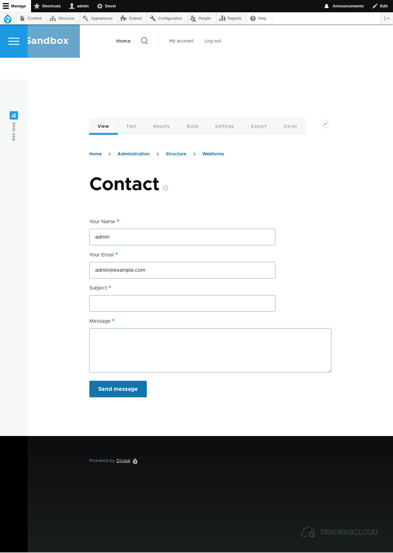 A screenshot of the Contact for provided by the webform module in Drupal 10.