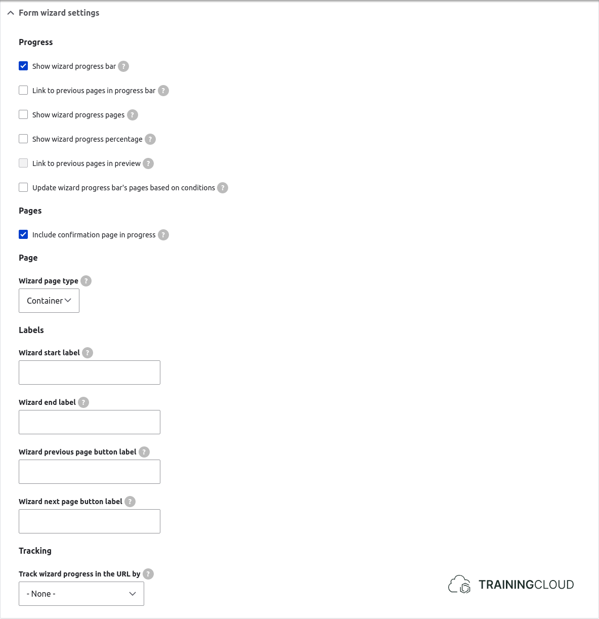 A screenshot of a Drupal 10 webform form settings page displaying the form wizard settings.