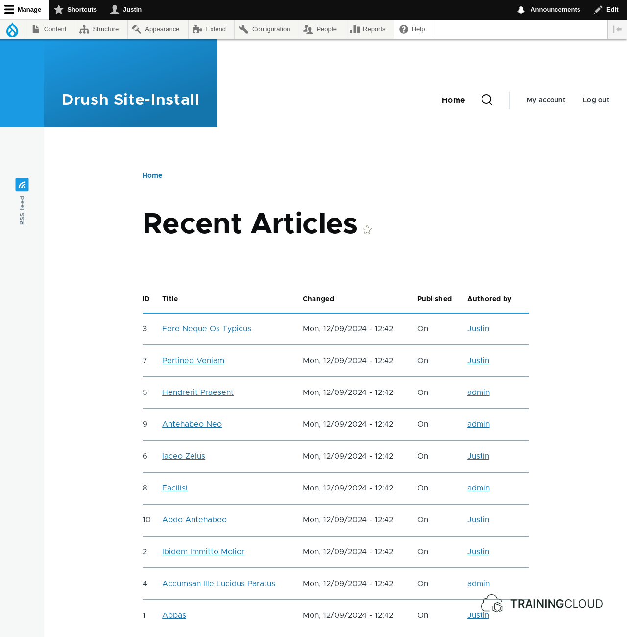 A screenshot of a custom View in Drupal 10 displaying the 10 most recent articles. 