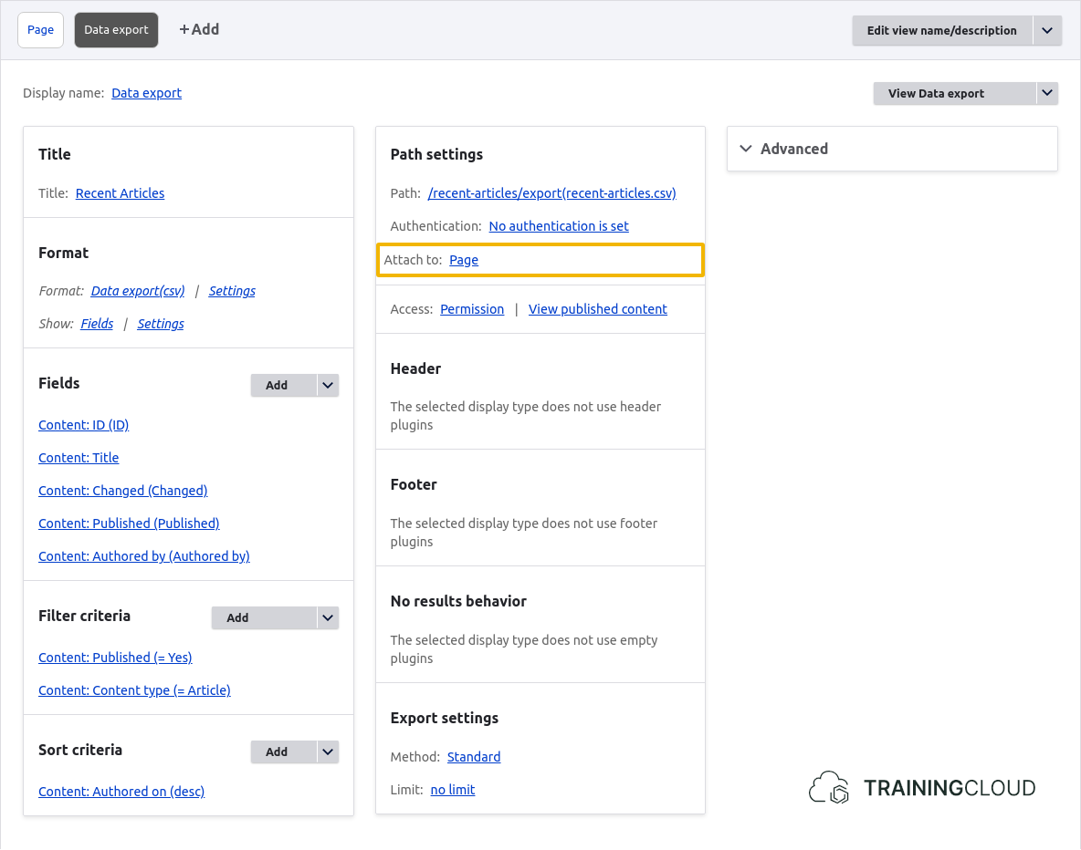 A screenshot of a custom view configuration page with an option in the path settings highlighted.