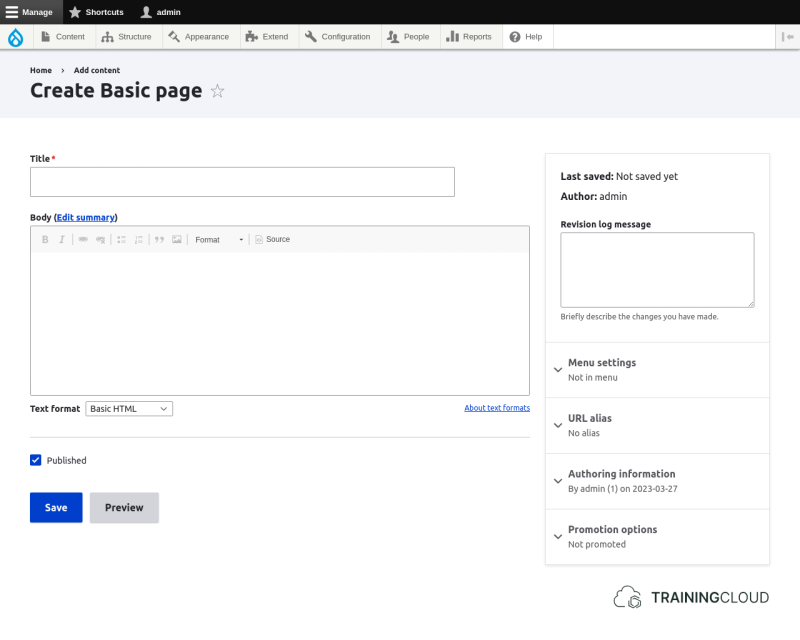 The Basic Page create/edit form.
