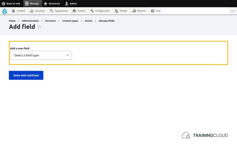 A screenshot of the Drupal 10 add new field options.