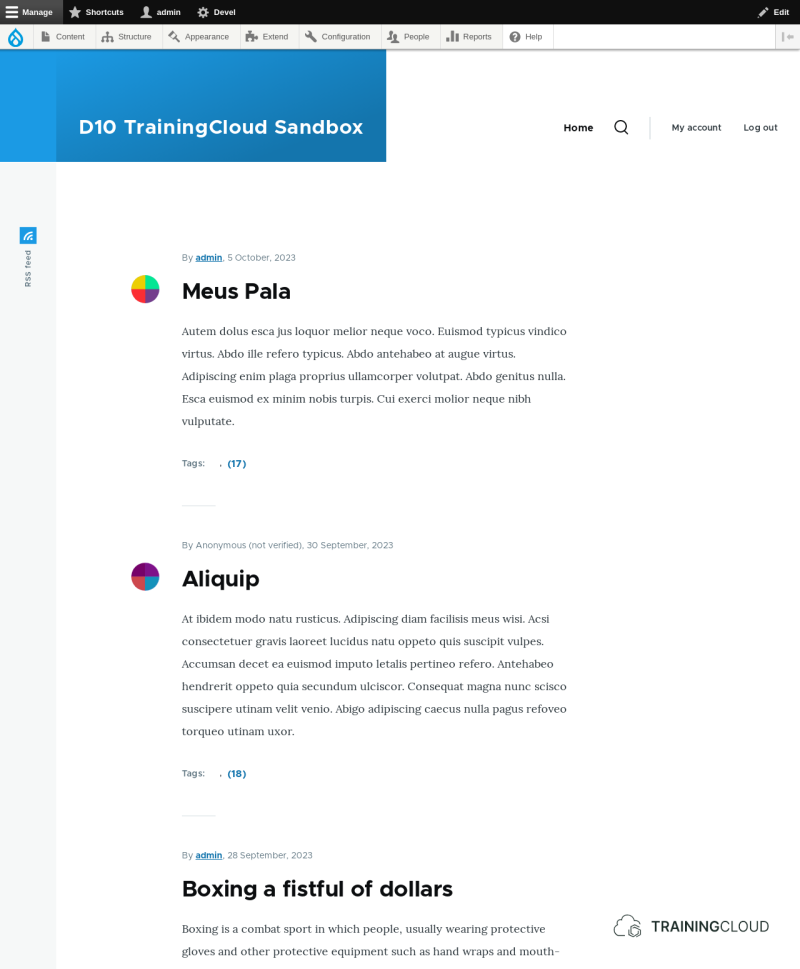A screenshot of a Drupal 10 homepage
