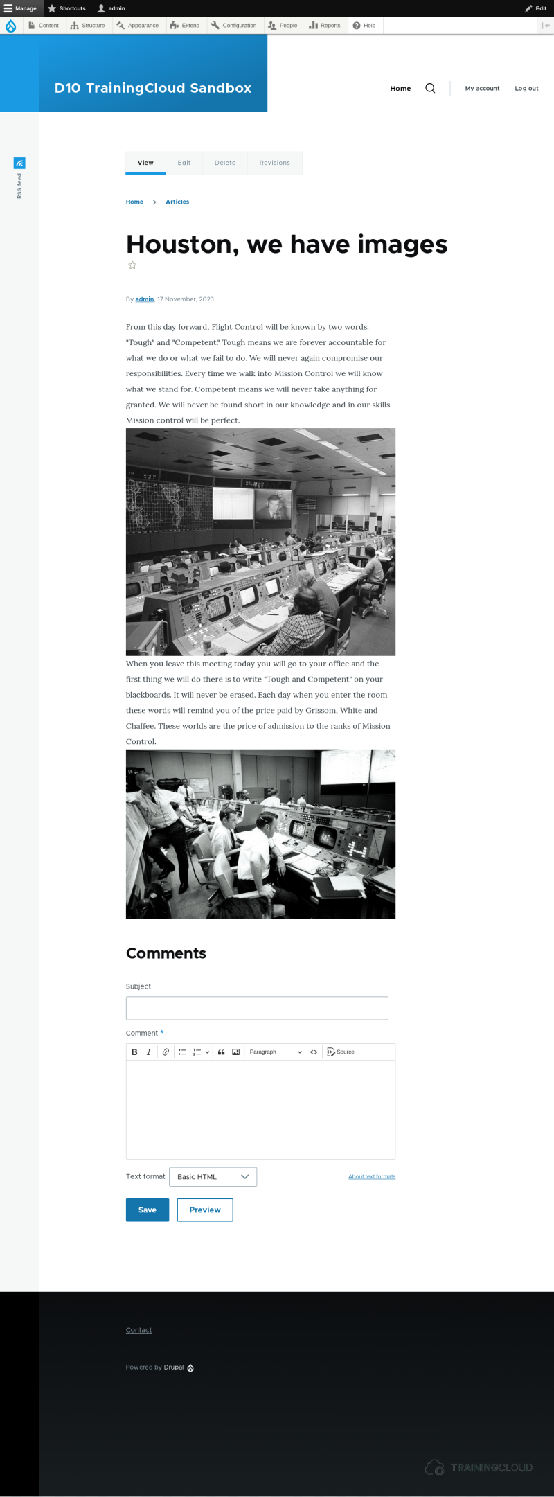 A screenshot of a Drupal 10 Article created using paragraphs. 