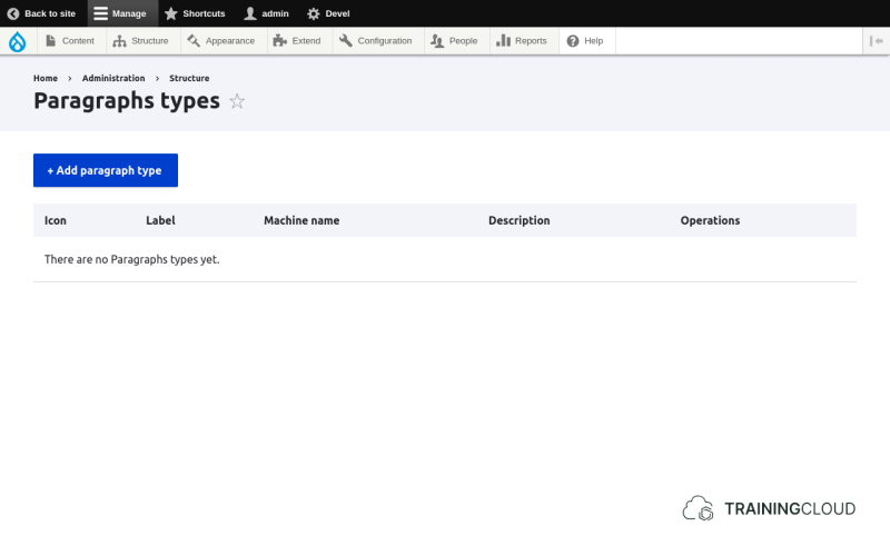 A screenshot of the Drupal 10 create new paragraph type page. 