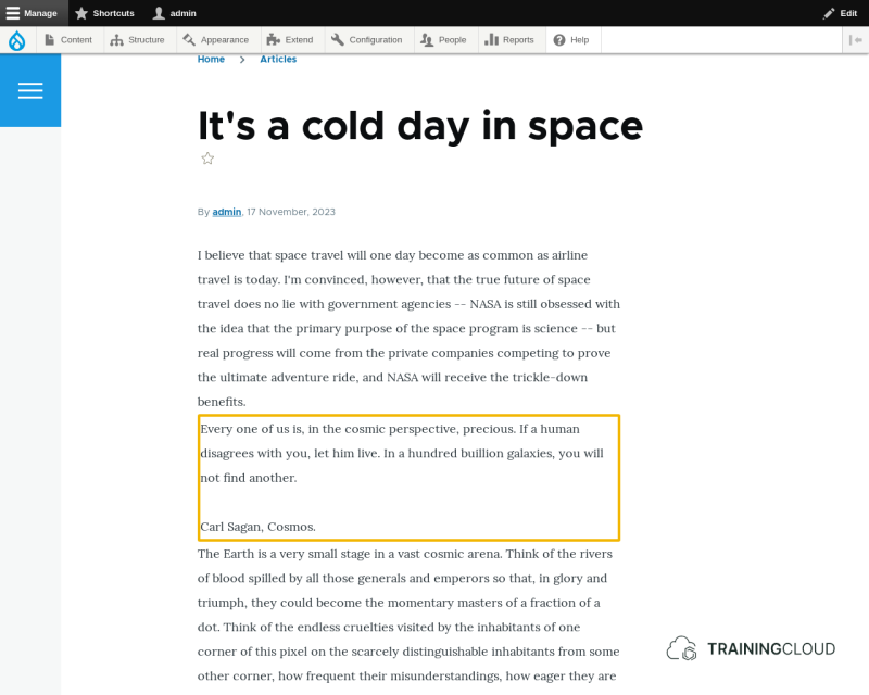 A screenshot of a Drupal 10 Article built using Paragraphs.