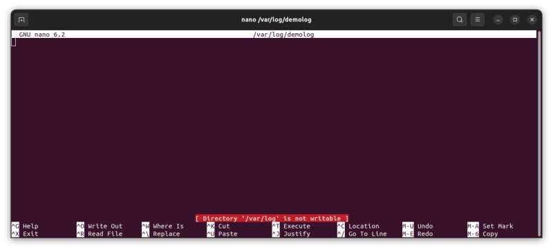 A screenshot showing a user not having the correct permissions to modify a file using nano.
