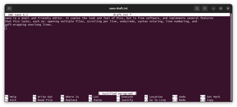 A screenshot of a text file being opened using the nano command.