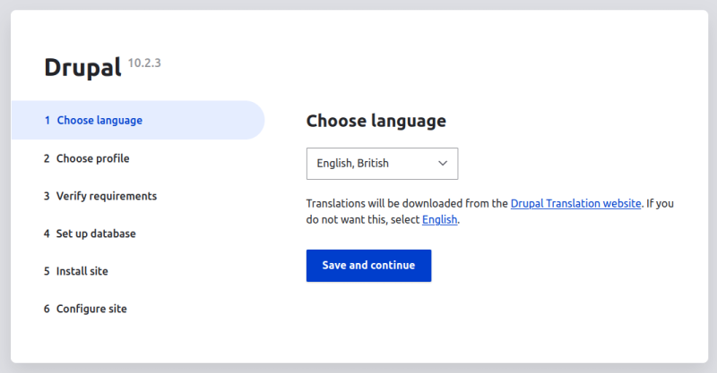 Screenshot of the Drupal 10 web installer.
