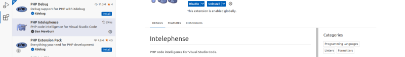 Installed VSCode extensions