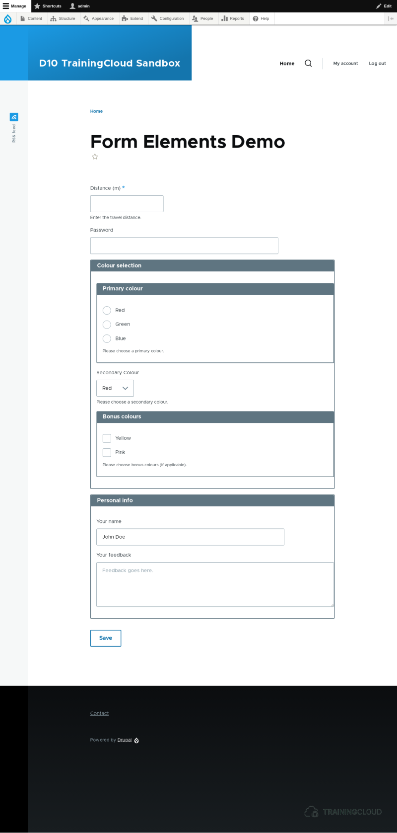 A screenshot of a Drupal 10 programmatically created form being displayed on a page.