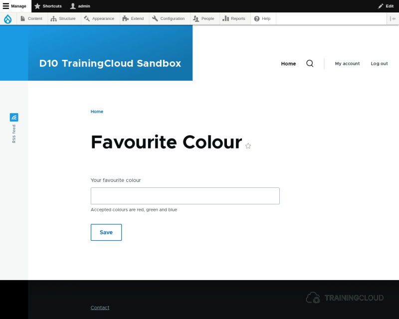 A screenshot of a programmatically made Drupal 10 form titled 'Favourite colour'.