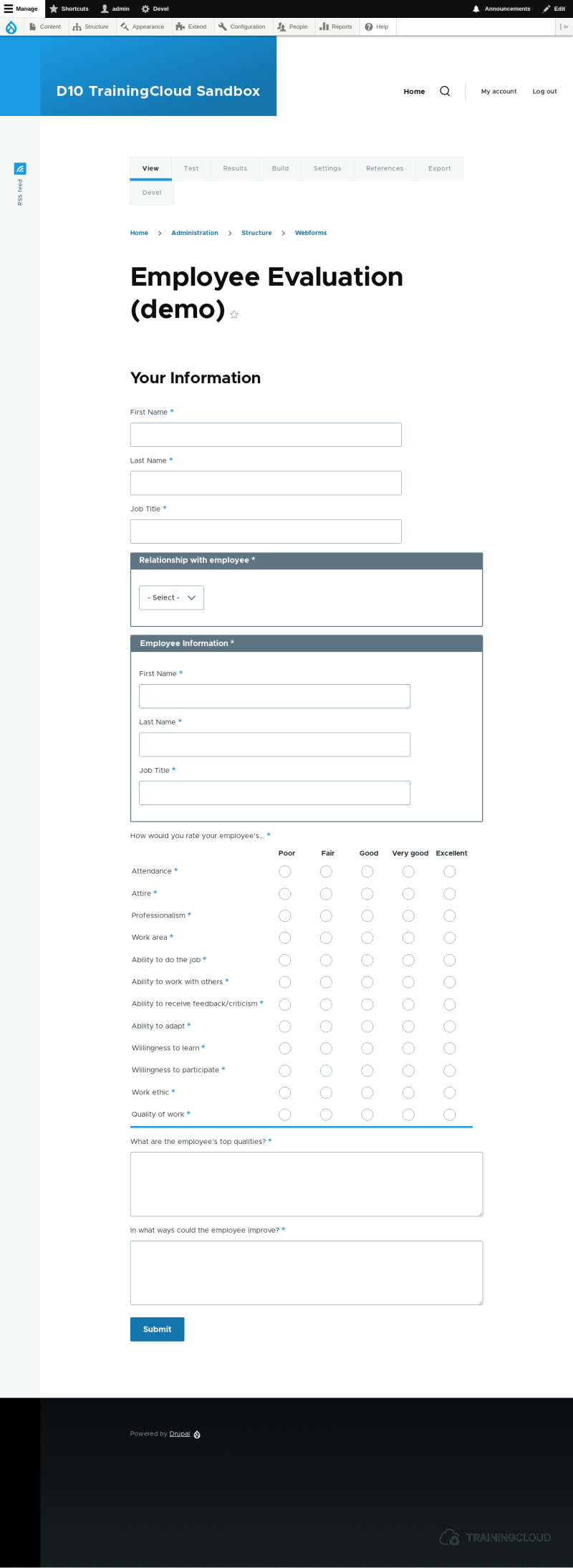 A screenshot of a Drupal 10 custom webform.