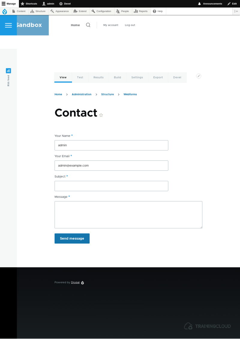 A screenshot of the Contact for provided by the webform module in Drupal 10.