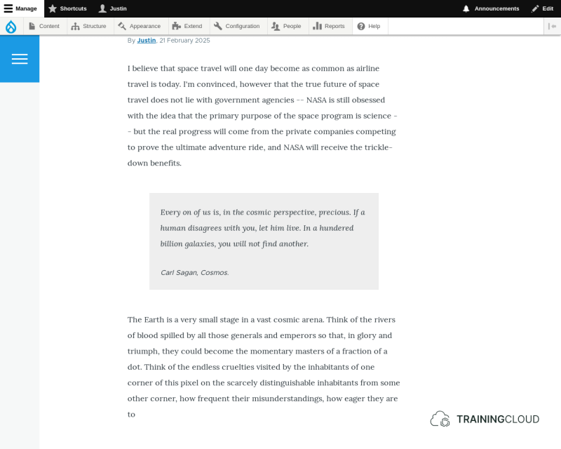 A screenshot of a Quote paragraph type with custom CSS in Drupal.